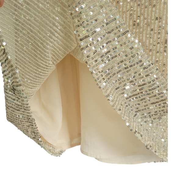LOFT Sequin Mini Skirt Beige Silver Lined Flowy Party Holiday Glam Sz 6 NWT - Picture 6 of 10